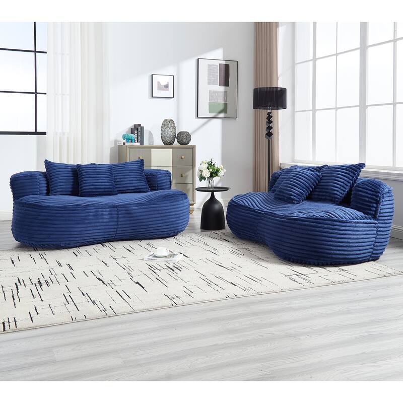 Corduroy Bean Bag Chair, Foam-Filled Lazy Floor Sofa with 3 Pillows, Soft Upholstered Lounge Chair for Adults & Teens