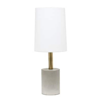 Elegant Designs Cement Table Lamp with Antique Brass Detail, White - 7.75x8.25x14.5
