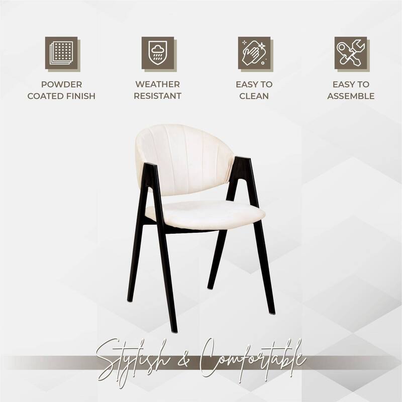 LeisureMod Mid-Century Modern Upholstered Dining Chair in Polyester with Curved Back and Iron Base for Home & Kitchen