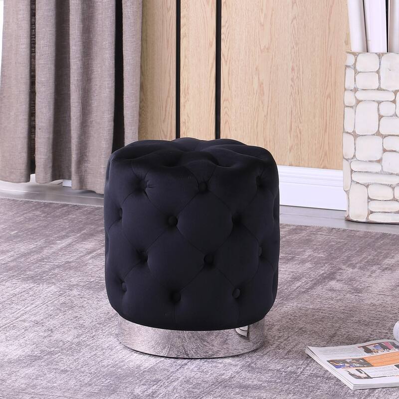 Best Master Furniture Velvet Upholstered Tufted Ottoman with Chrome Base - Black
