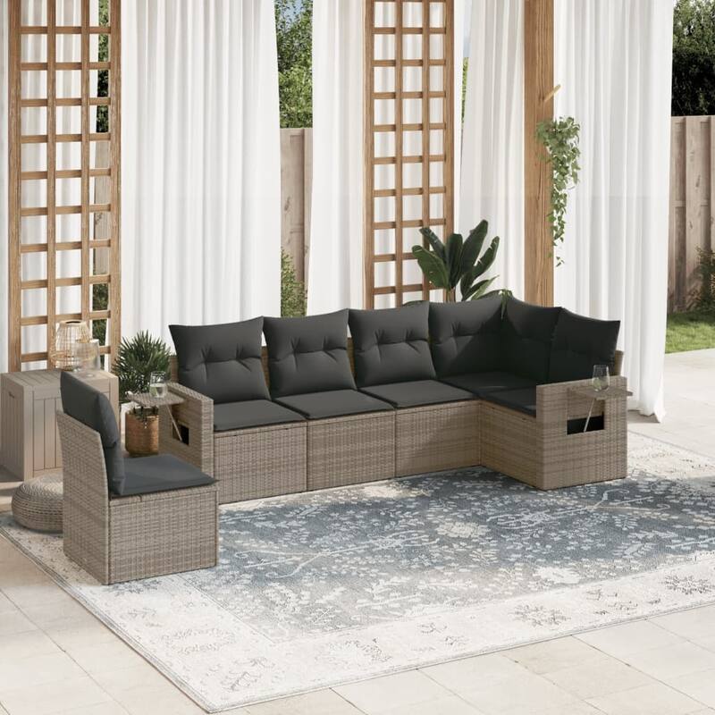 vidaXL Patio Sofa Set with Cushions Outdoor Conversation Furniture Poly Rattan