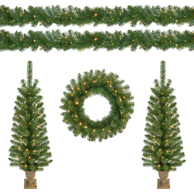 Puleo International 5-Piece Pre-Lit Artificial Christmas Decor Set