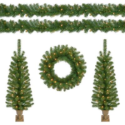 Puleo International 5-Piece Pre-Lit Artificial Christmas Decor Set