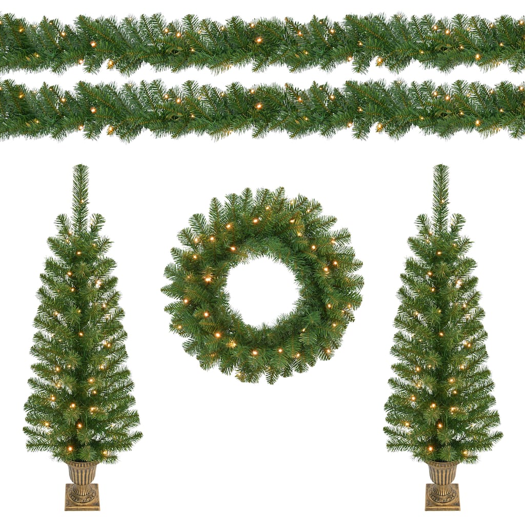 Puleo International 5-Piece Pre-Lit Artificial Christmas Decor Set