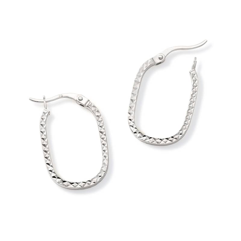 Clover 14K White Gold Diamond-Cut Oval Hoop Earrings