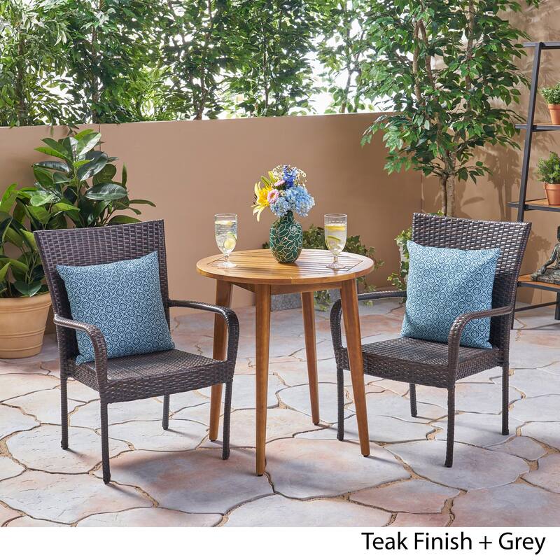 Linwood Outdoor 3 Piece Wood and Wicker Bistro Set by Christopher Knight Home