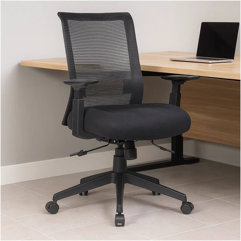Rolling Task Chair, Black Mesh, Foam Padded Built-in Seat Slider