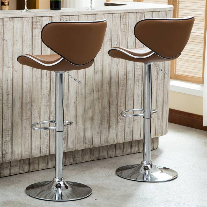 Upholstery Airlift Adjustable Swivel Barstool w/ Chrome Base, Set of 2 - Camel