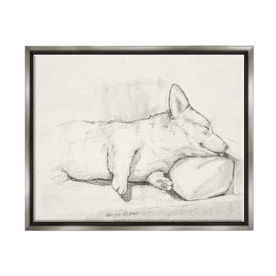 Stupell Corgi Dog Lolling Tongue Graphite Pencil Sketch Floater Frame, Design by George Dyachenko