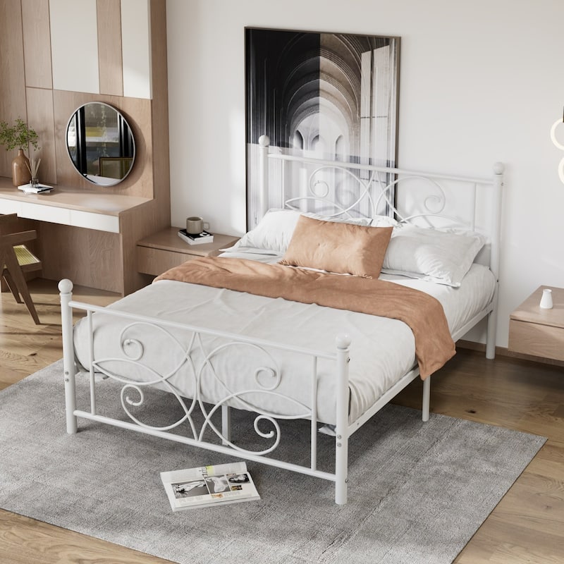 VECELO Metal Bed Frame with High Headboard and Footboard Platform Beds with Heavy Duty Mattress Foundation