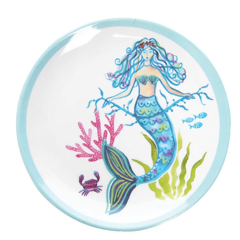 7" Mermaid Garden Blue Decorative Dining Plates Set of 4 for Coastal Kitchen