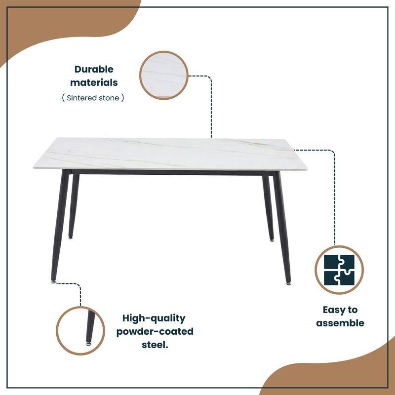 Zayle Series Modern Rectangular Dining Table 55"-71" with Glass or Sintered Stone Top and Powder-Coated Steel Base