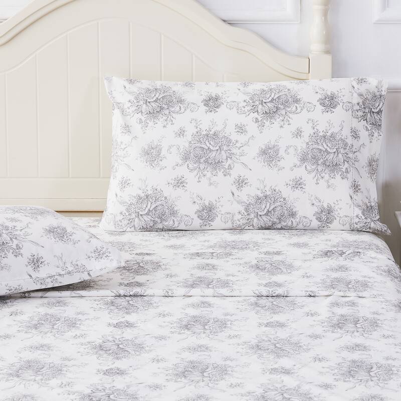 Floral Etching Cotton Sheet Set Gray