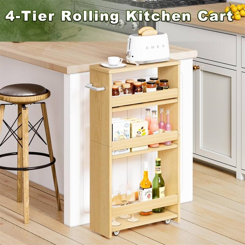 4Tier Rolling Storage Cart Narrow Kitchen Cart with Wheels