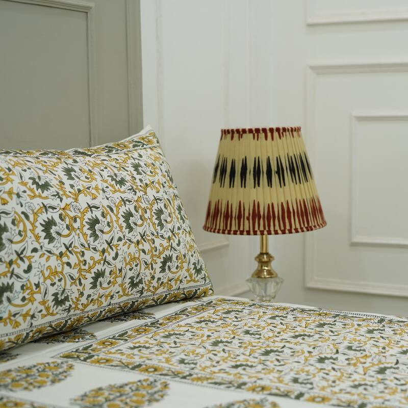 Fabdivine Handmade Block Print Flat Sheet or Bed Sheet Cotton Fabric Floral Home Decor