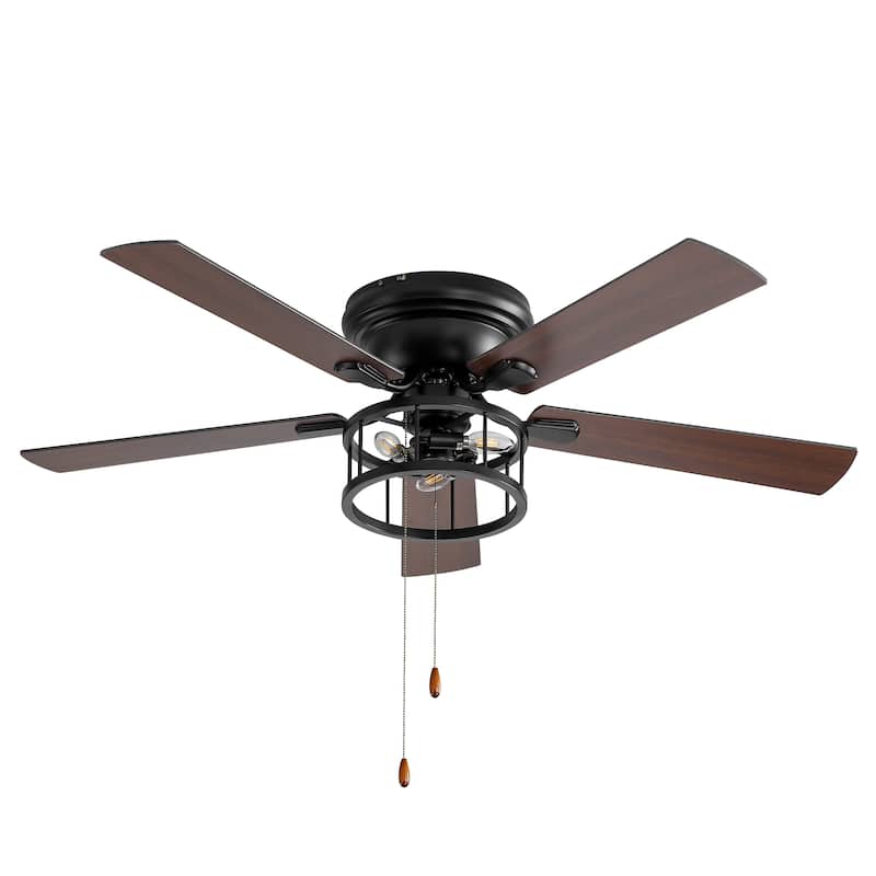 52-in Black Flush Mount Industrial Indoor Ceiling Fan with Pull Chain (5-Blade)