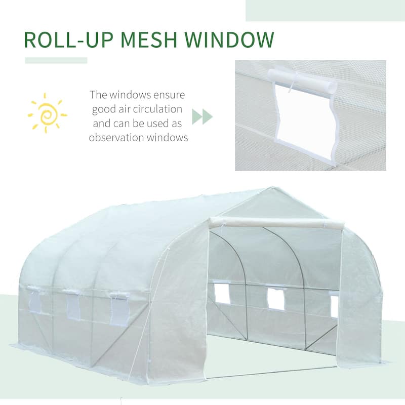 Outsunny 12' x 10' x 7' Outdoor Walk-In Tunnel Greenhouse Hot House with Roll-up Windows, Zippered Door, PE Cover, White