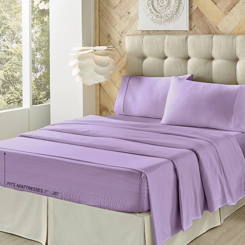 Royal Court Royal Fit Plush Microfiber 4 Piece Bed Sheet Set - Lilac - Full