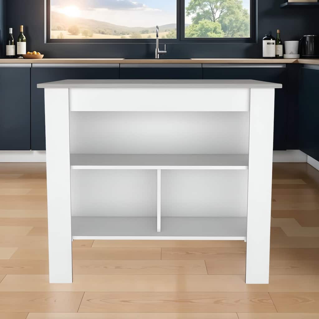 HomeRoots White and Gray 41" Kitchen Island With Storage - 27.5" X 40.50" X 27.50"