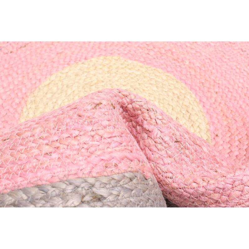 ECARPETGALLERY Braided Weave Palas Denizli Dark Pink Jute Rug - 3'0 x 3'0