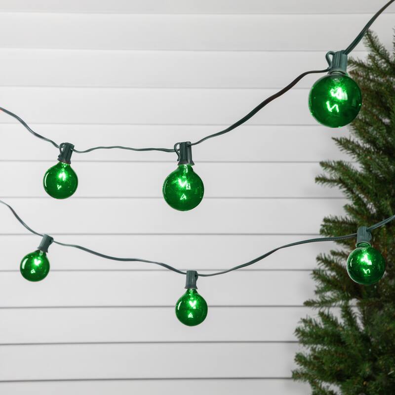 10-Count G50 Globe Christmas Patio Lights- 9ft Green Wire - 9'