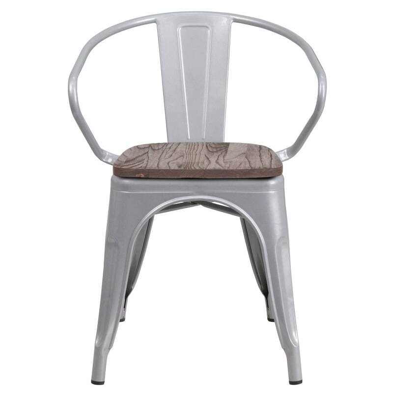 4 Pk. Metal Chair with Wood Seat and Arms