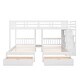 preview thumbnail 16 of 38, Full Over Twin & Twin Bunk Bed wGuardrails Wood Triple Bunk Bed, Low Platform Bed wBedend Drawer Space-saving Symmetrical Bed