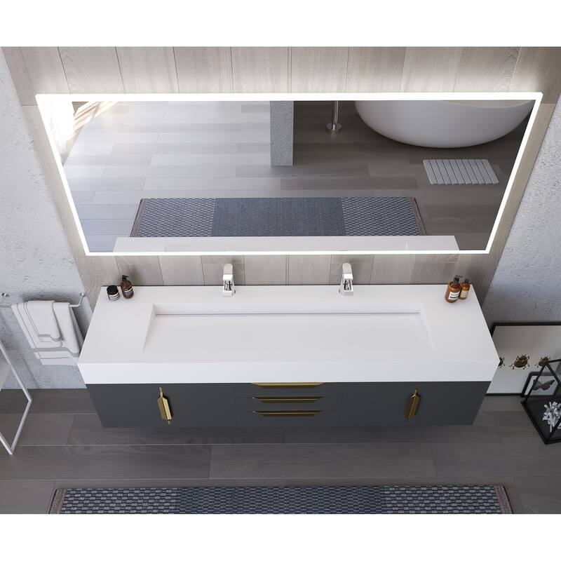 Nile 72" Wall Mounted Bathroom Vanity Set w/ White Top