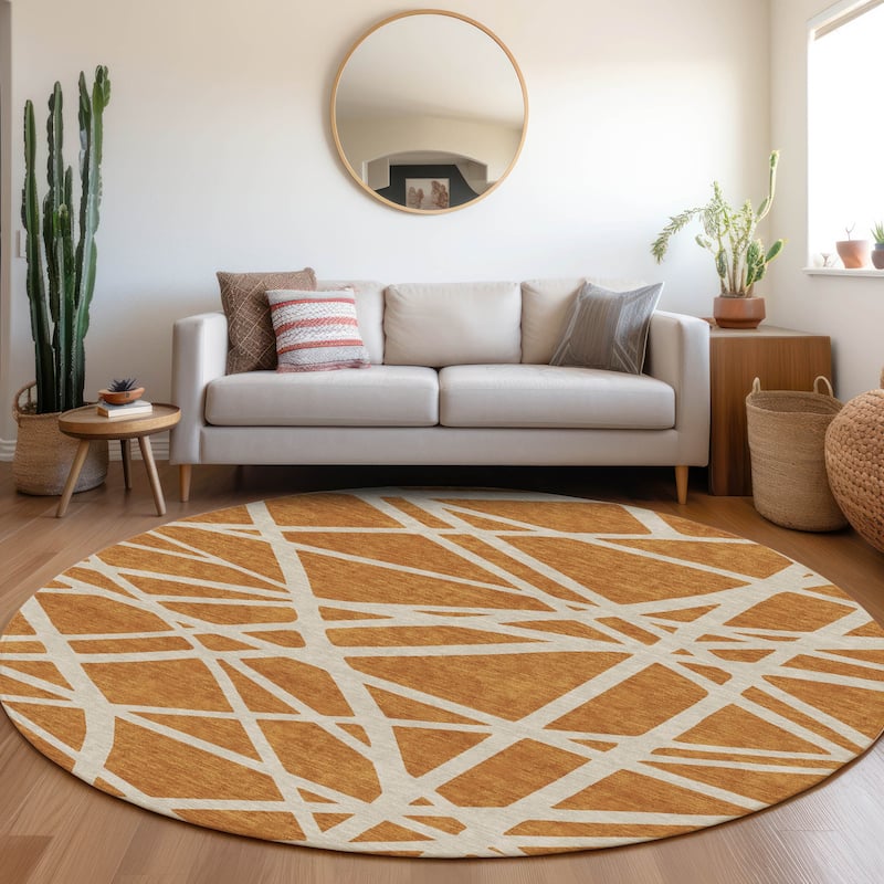 Machine Washable Indoor/ Outdoor Abstract Contemporary Chantille Rug - Copper - 8' x 8'