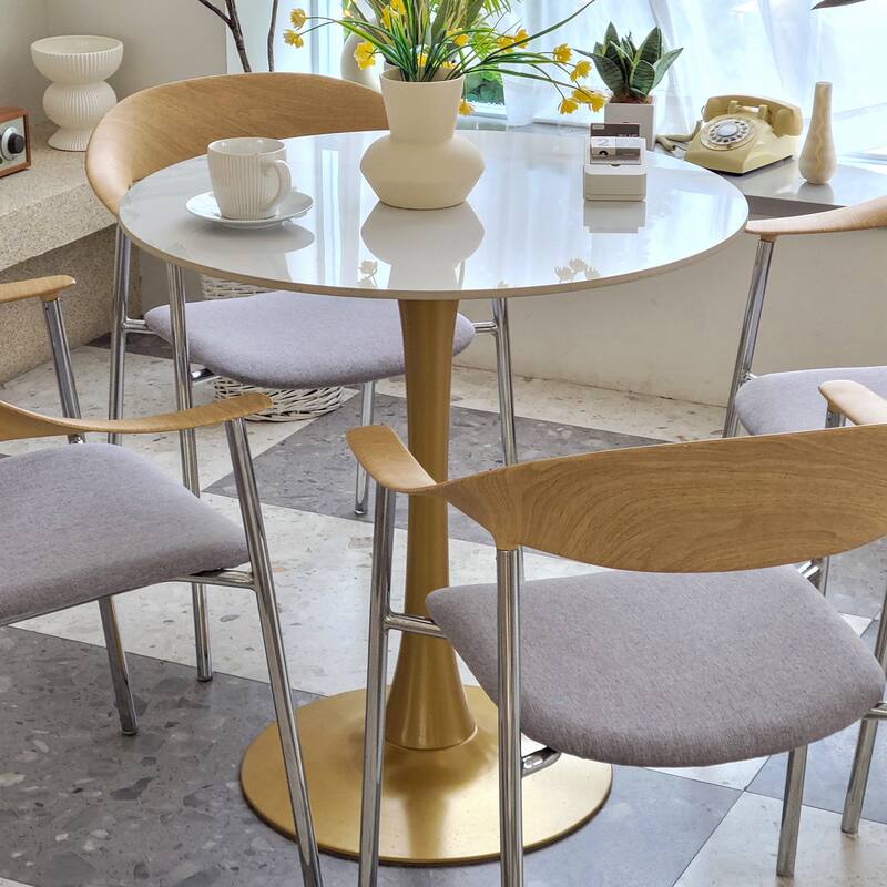 Round Dining Table Marble Modern Tulip Table Slate Tabletop with Metal Pedestal Base