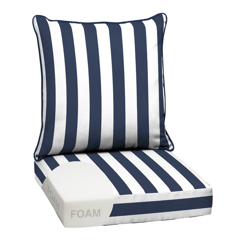 ARDEN Outdoor Foam Deep Seat Cushion Set, 24 in x 24 in - Sapphire Blue Cabana Stripe
