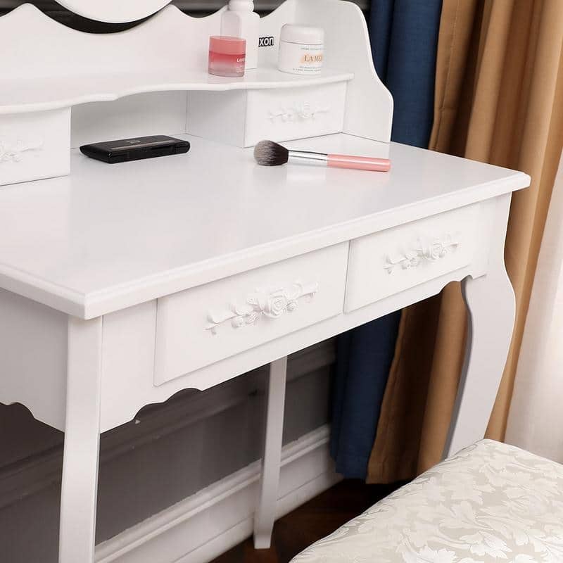 Modern Concise 4-Drawer 360-Degree Rotation Removable Mirror Dresser White
