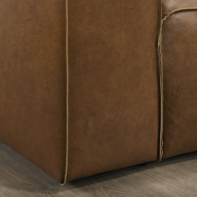 GDFStudio - Colton Genuine Leather 3-Seater 92.5" Sofa with Solid Wood Frame