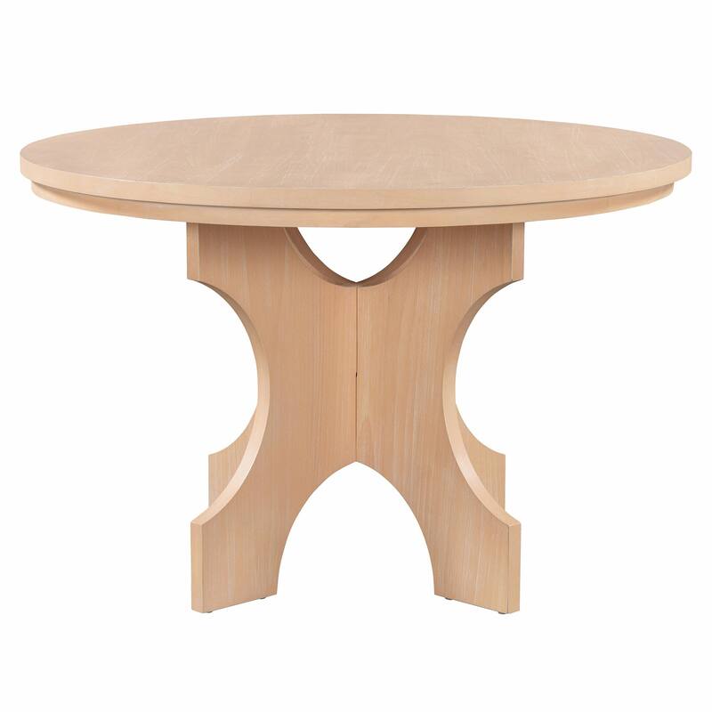 5-Piece Rustic Charm Round Dining Set - 3 Upholstered Chairs with Curved Bench