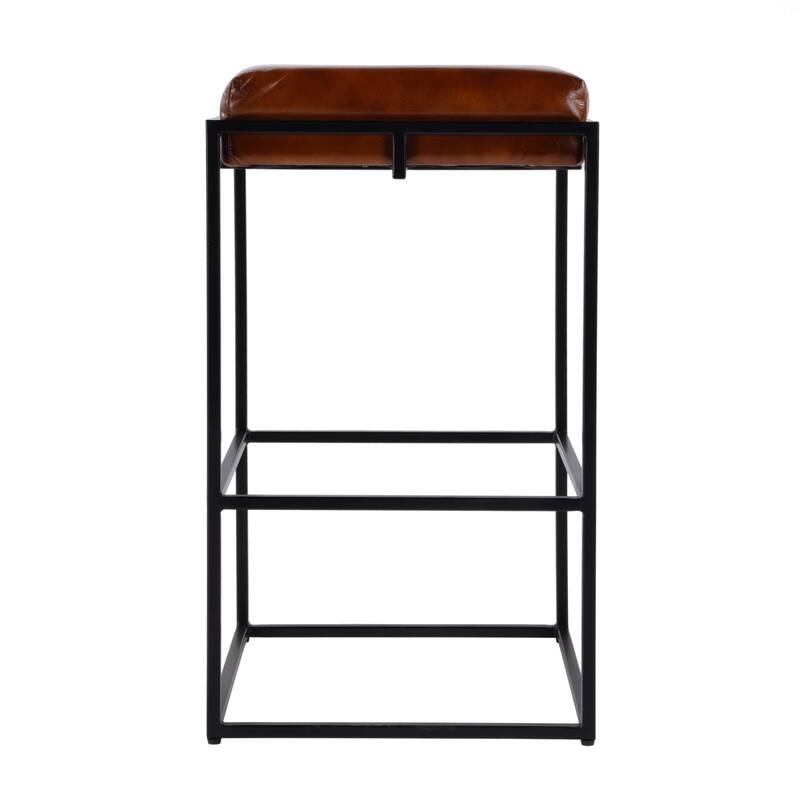 Eldridge Leather and Iron Backless Counter and Bar Stools with Footrest
