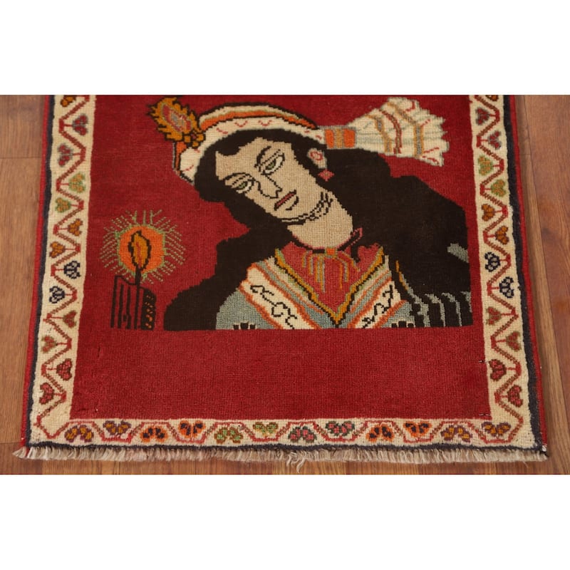 Tribal Red Shiraz Persian Vintage Square Rug Handmade Wool Carpet - 1'11" x 1'11"
