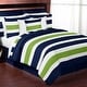 preview thumbnail 2 of 4, Navy and Lime Green on White Stripe Full/Queen 3-piece Comforter Set