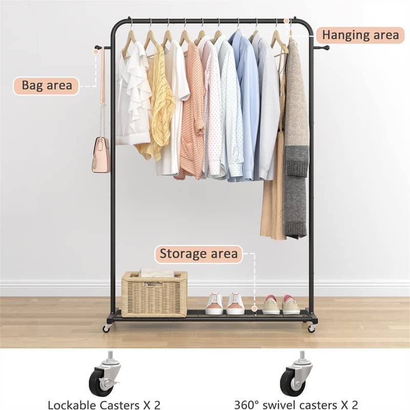 Clothing Rack with Bottom Mesh Storage Shelf - 39.76"D x 16"W x 64.56"H