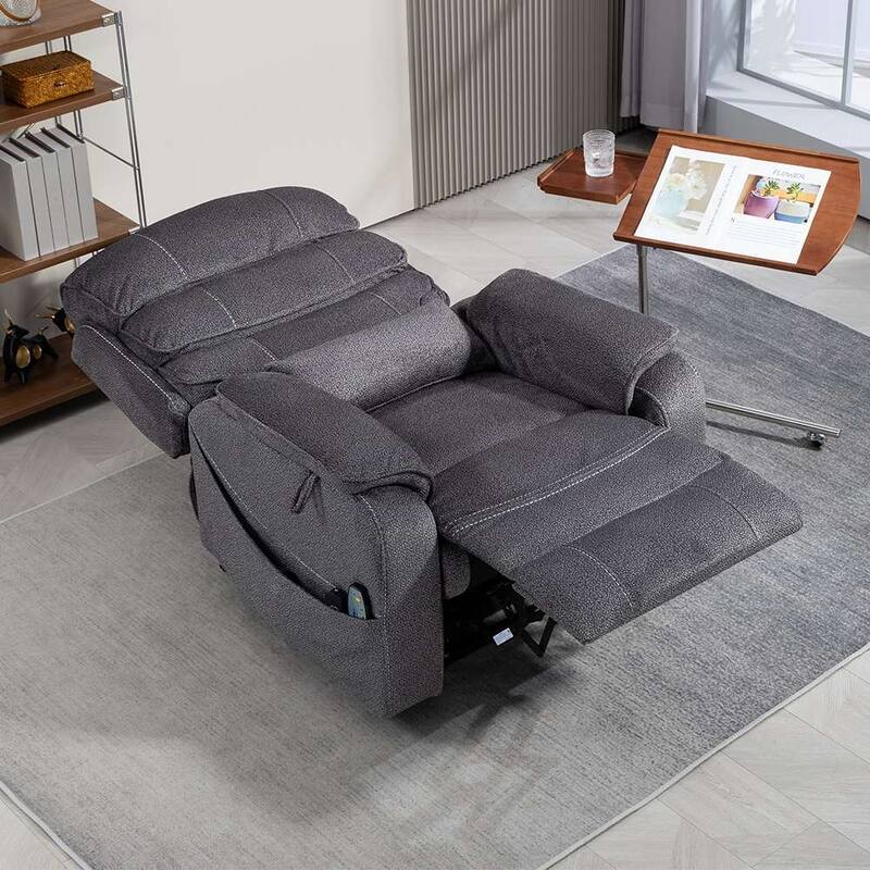 Dual Motor Oversized 180° Lay Flat Chenille Power Lift Recliner Chair with Retractable Tray, Wireless Charge