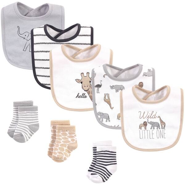slide 1 of 1, Hudson Baby Infant Cotton Bib and Sock Set 8pk, Modern Safari Animals, One Size - Modern Safari Animals - One Size One Size - Modern Safari Animals