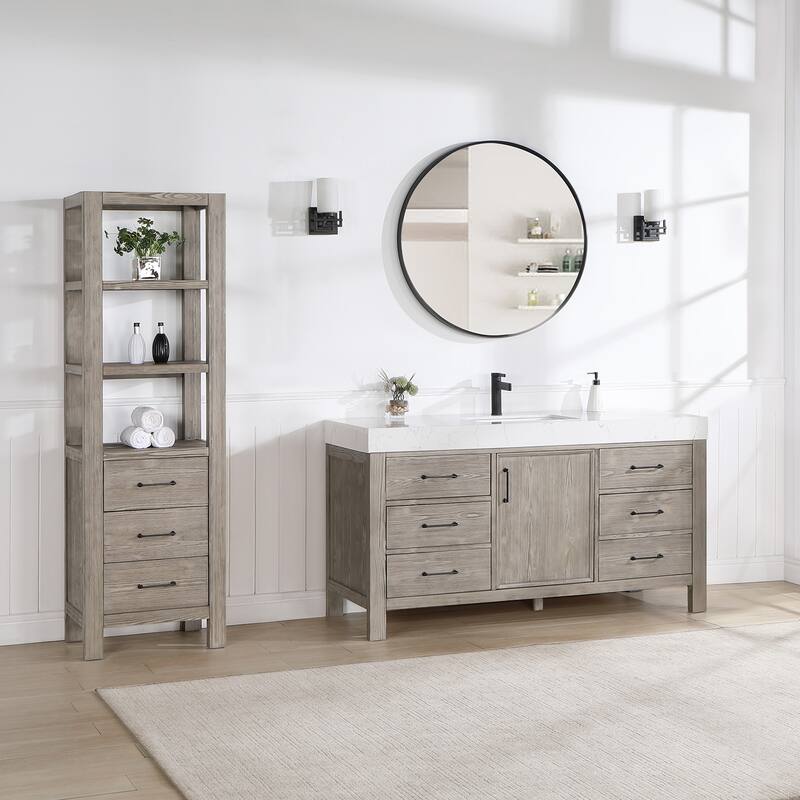 Leon 60 in. Single Bathroom Vanity with Composite Stone Top