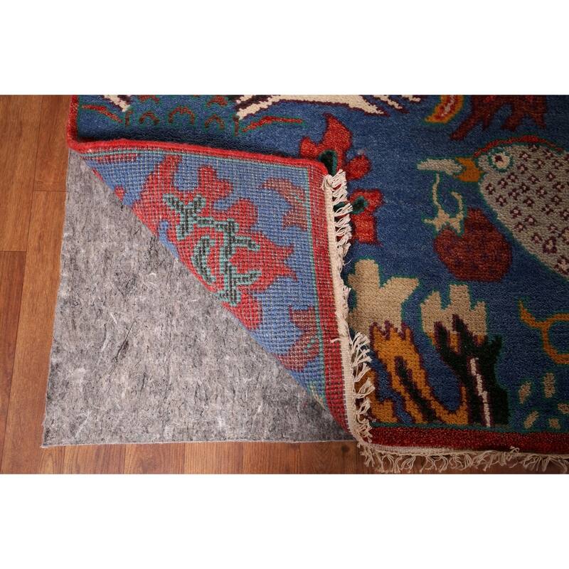 Animals Design Blue Ziegler Oriental Area Rug Hand-Knotted Wool Carpet - 9'11" x 13'8"