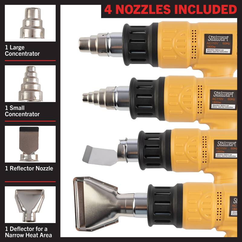 Heat Gun - Dual Temperature Heating Gun with 122-1112°F Range, Overload Protector, 4 Nozzles for Crafts by Stalwart