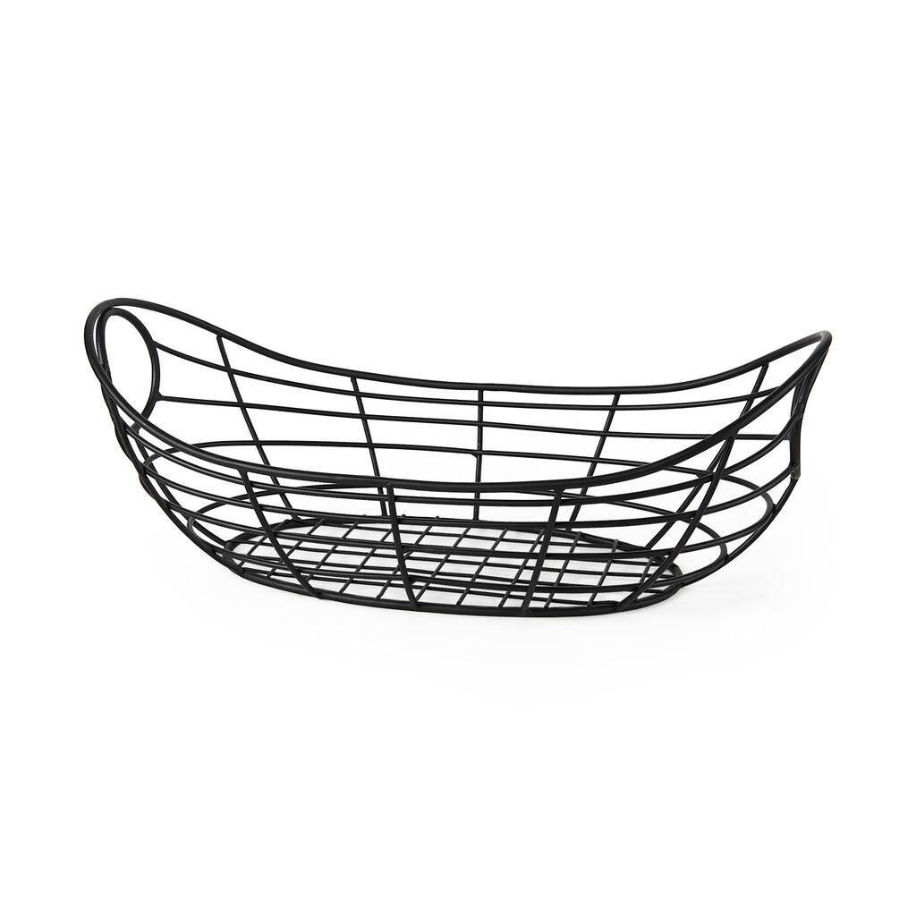 Black Metal Boat Shaped Basket - 12.0079" W x 22.0472" D x 7.874" H
