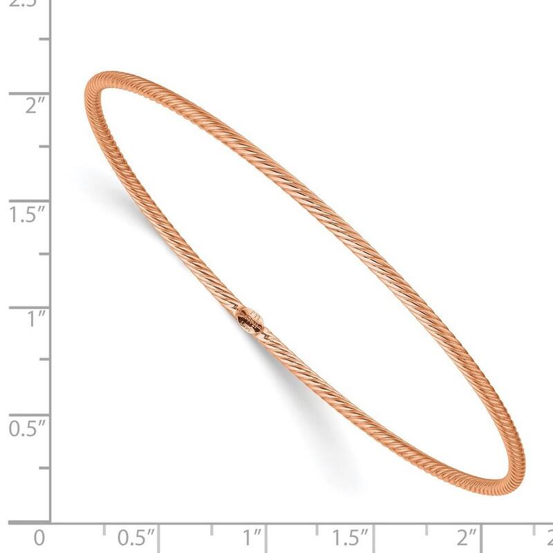 Curata 14k Rose Gold 8" TexturedTwisted Slip on Stackable Bangle Bracelet