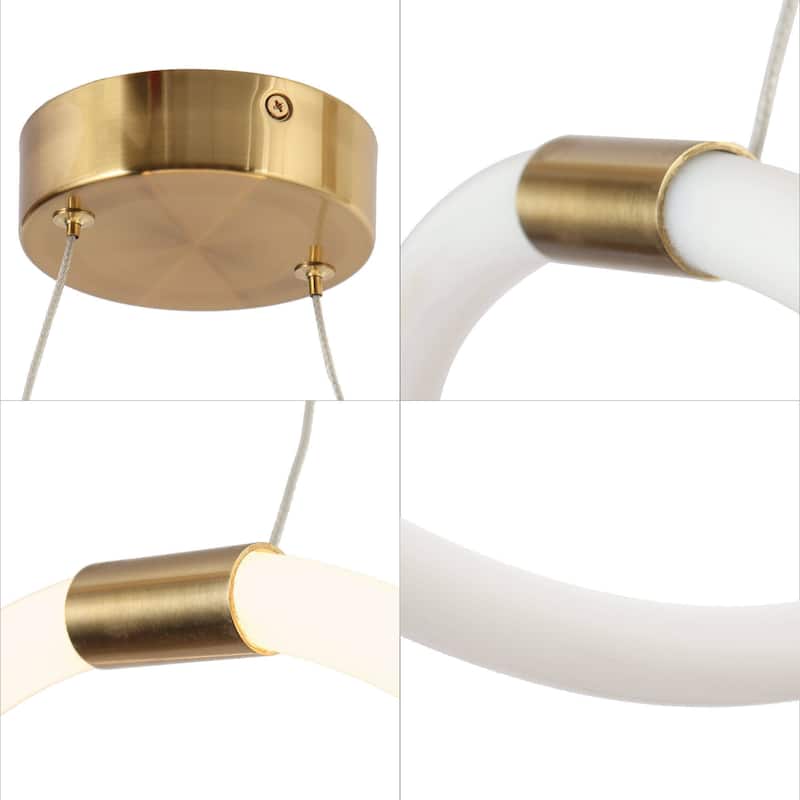 21.5-inch Modern Integrated LED Chandelier White Gold Pendant Light for Dining Room - 21.5" D x 40" H