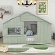 preview thumbnail 14 of 50, Closed House-shaped Frame Bed with Guardrail and Door for Toddler House Floor Bed Montessori Style Floor Bed with Roof, Windows Light Green - Full