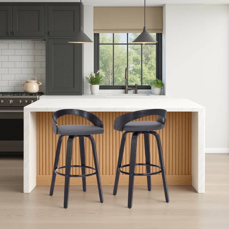 Carson Carrington Solavagen Mid-Century Modern Swivel Counter or Bar Stool - Grey & Black - Counter Height - Set of 2