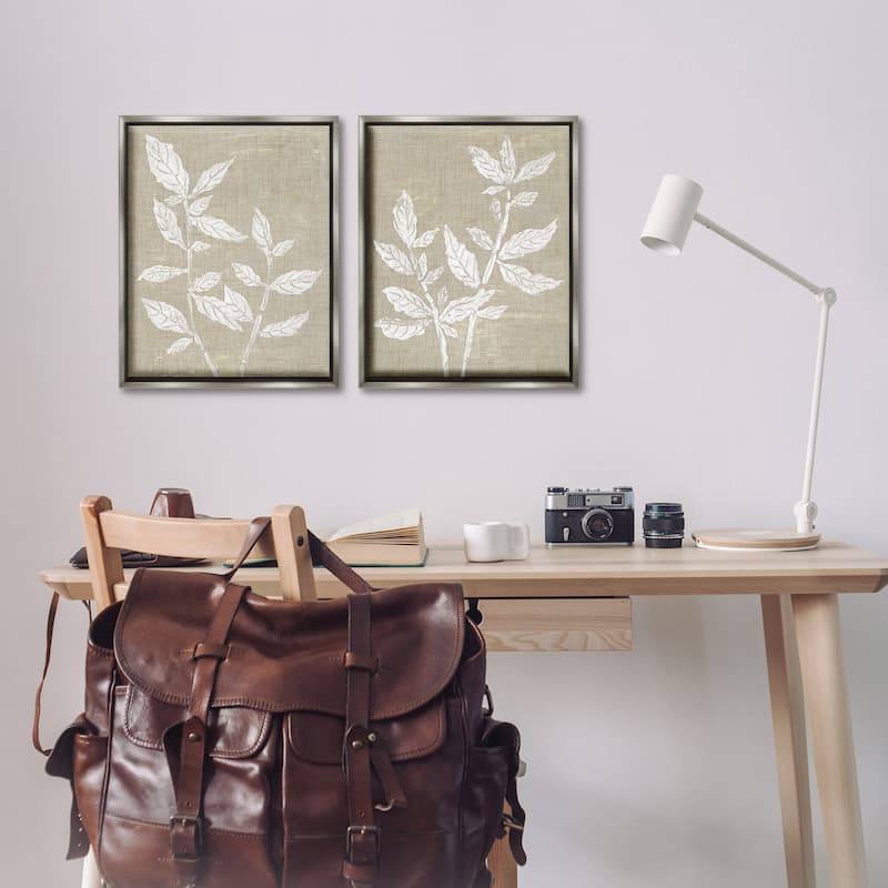 Stupell Botanicals on Textile Pattern Framed Floater Canvas Wall Art Design By Melissa Wang (Set of 2)