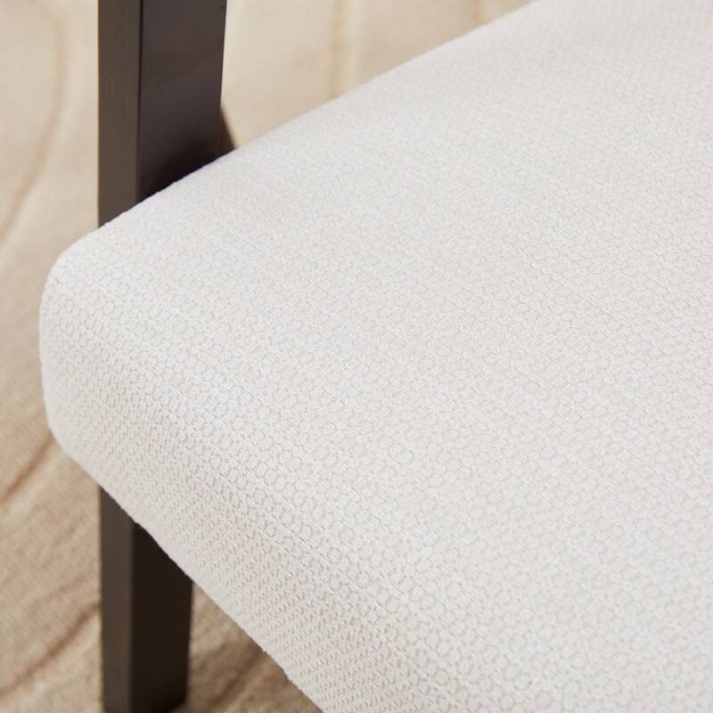 Medieval-inspired modern armchair with high back upholstered chair, solid wood legs